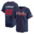 A.Braves #99 Spencer Strider Player Navy 2025 Speedway Classic Home Game Qdoa Stitched Jerseys