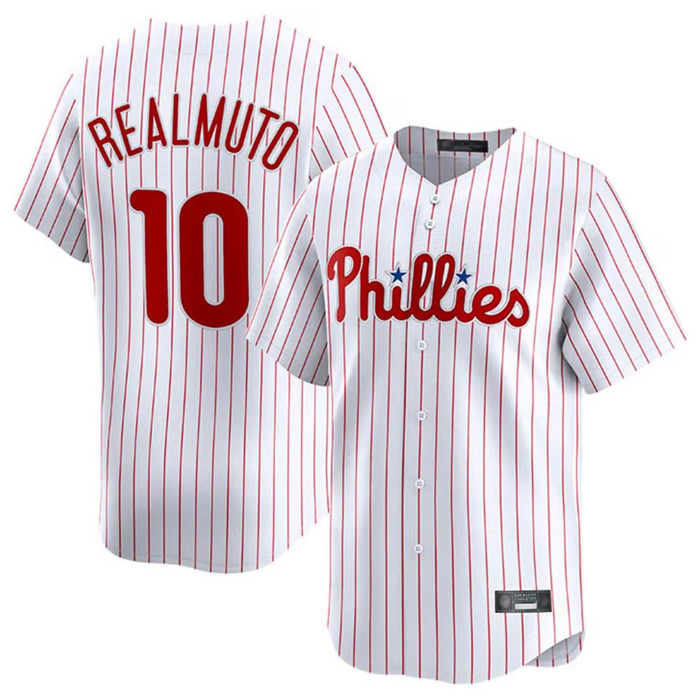 P.Phillies #10 J.T. Realmuto Player White Home Limited Qdoa Stitched Jerseys