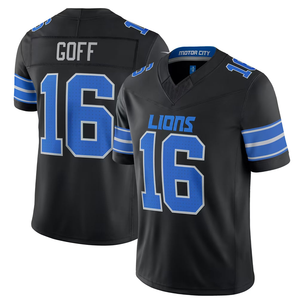D.Lions #16 Jared Goff Player Black Vapor F.U.S.E. Limited Game Home Qdoa Stitched Jerseys
