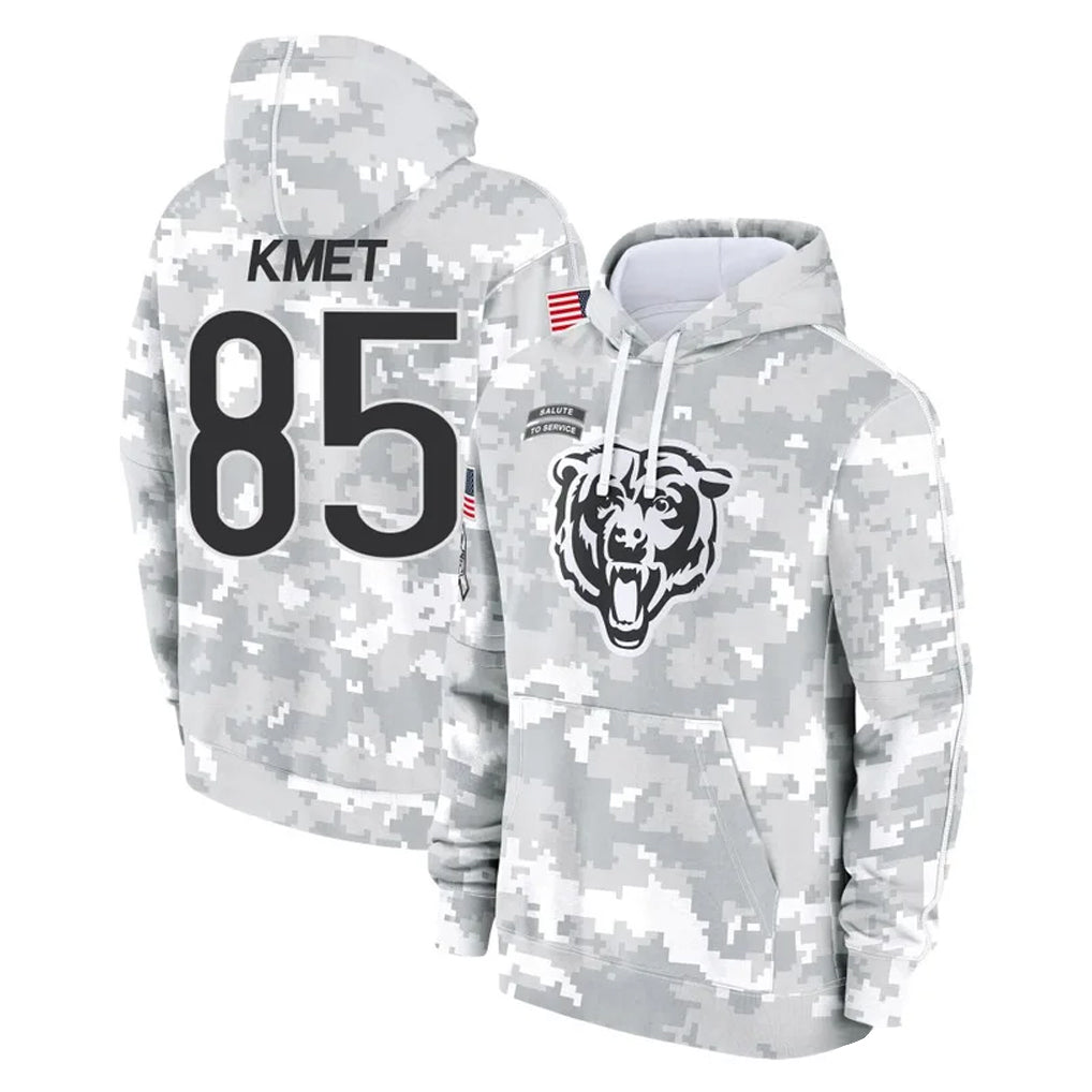 C.Bears #85 Cole Kmet Player Arctic Camo Salute to Service Pullover Hoodies Limited Qdoa Stitched Jerseys