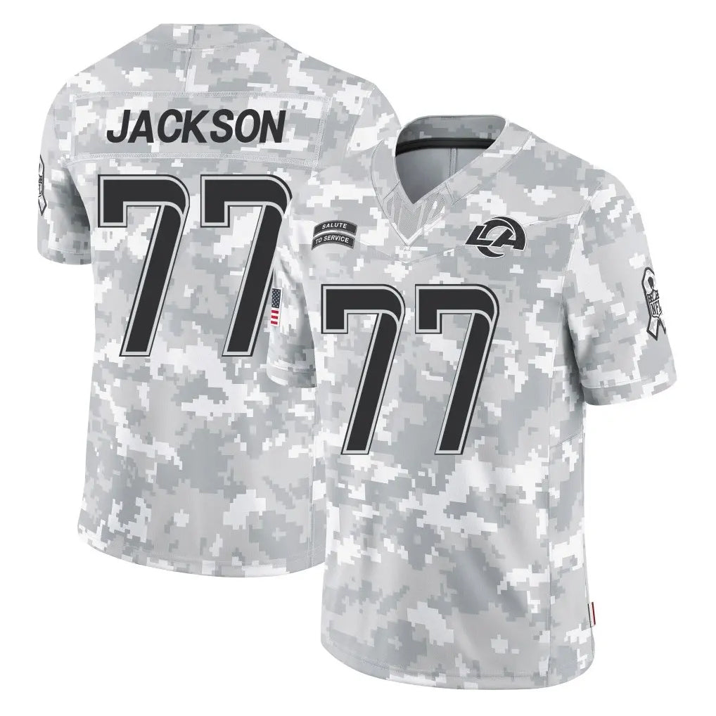 LA.Rams #77 Alaric Jackson Player Arctic Camo Salute To Service Limited Game Qdoa Stitched Jerseys