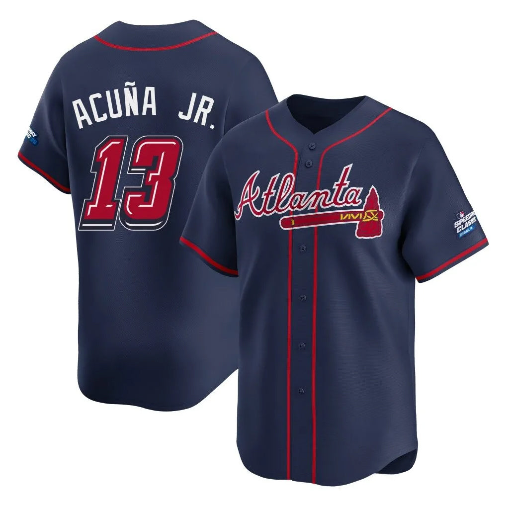 A.Braves #13 Ronald Acuna Jr Player Navy 2025 Speedway Classic Home Game Qdoa Stitched Jerseys