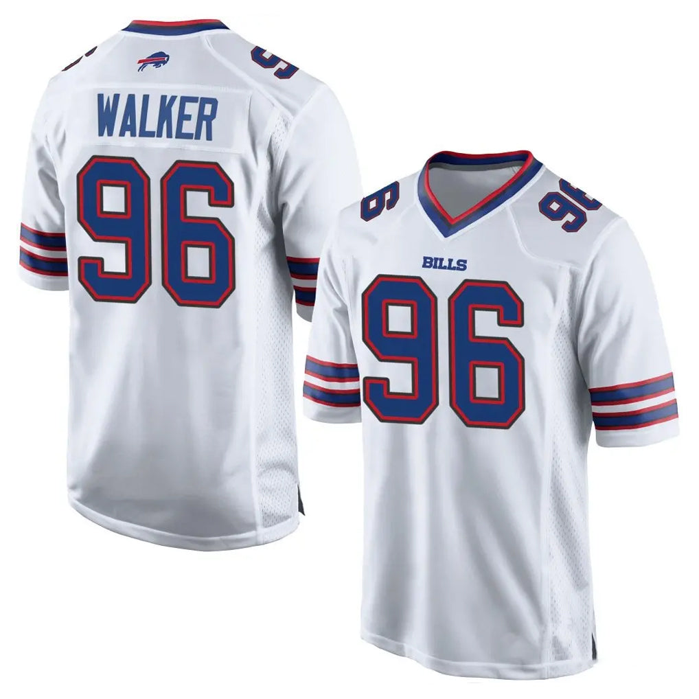 B.Bills #96 Deone Walker Player White Home Game Qdoa Stitched Jerseys