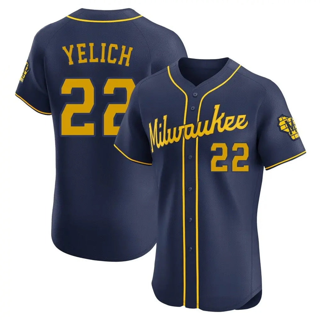 M.Brewers #22 Christian Yelich Player Navy Home Limited Elite Qdoa Stitched Jerseys