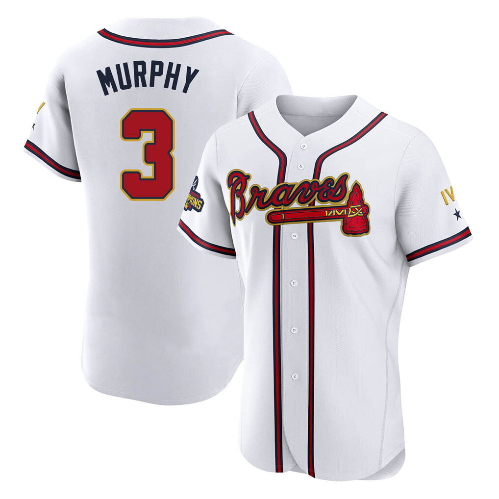 A.Braves #3 Dale Murphy Player White Gold Limited Elite Home Game Qdoa Stitched Jerseys
