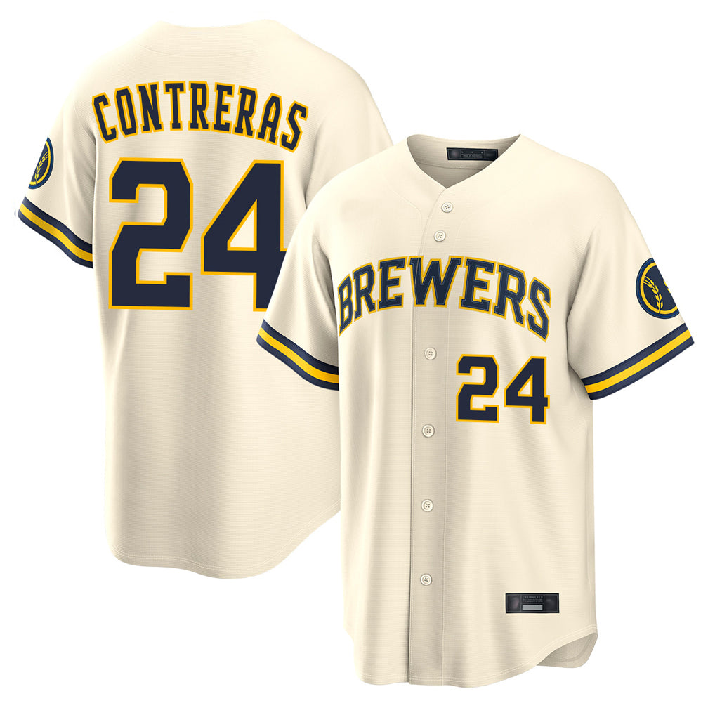 M.Brewers #24 William Contreras Player Cream Home Limited Qdoa Stitched Jerseys