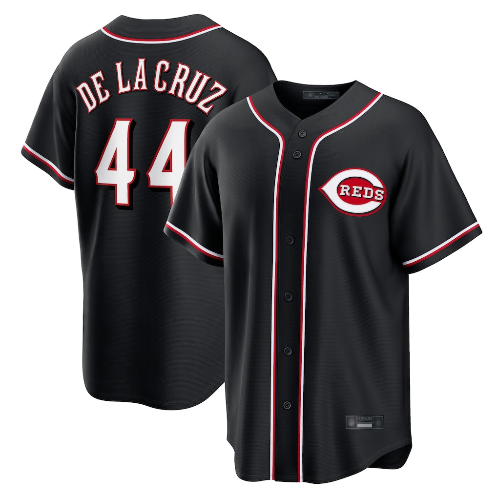 C.Reds #44 Elly De La Cruz Player Black Fashion Out Home Game Qdoa Stitched Jerseys