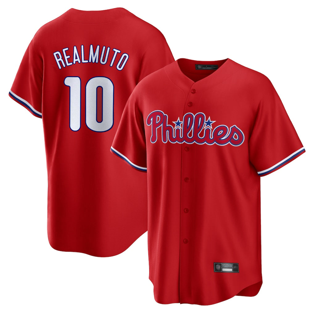 P.Phillies #10 J.T. Realmuto Player Red Home Game Qdoa Stitched Jerseys