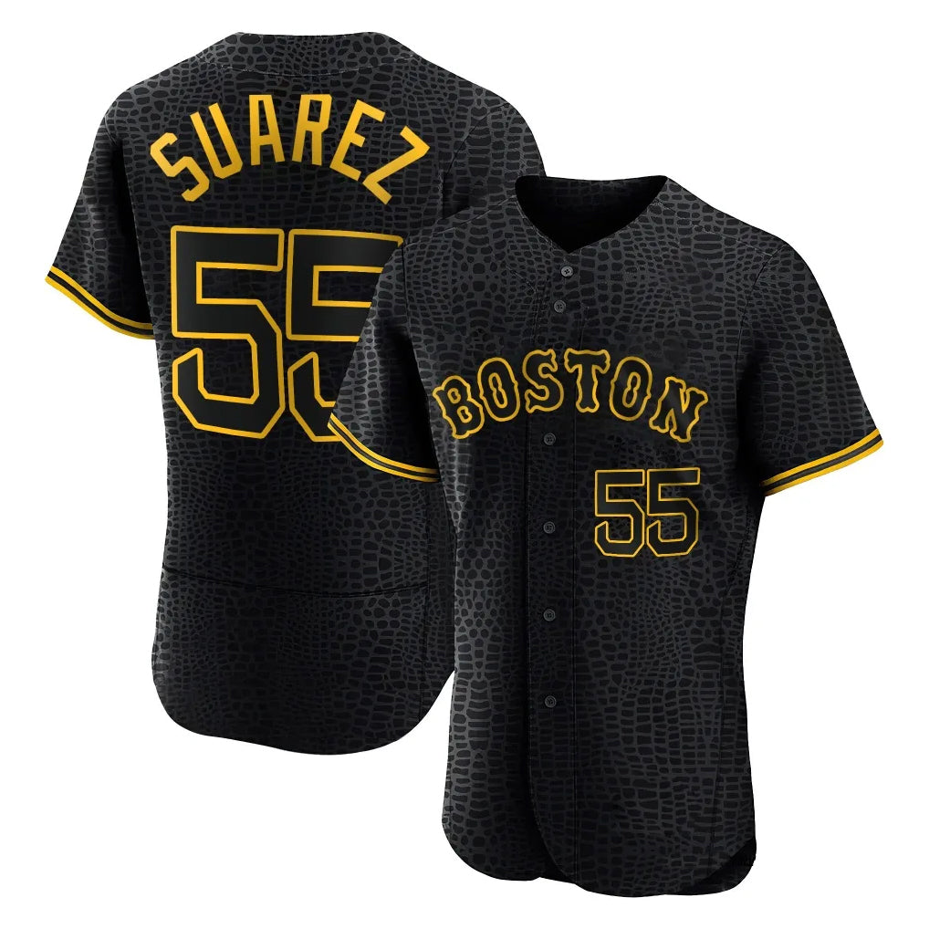 B.Red Sox #55 Ranger Su¨¢rez Player Black Snake Skin City Limited Elite Home Qdoa Stitched Jerseys