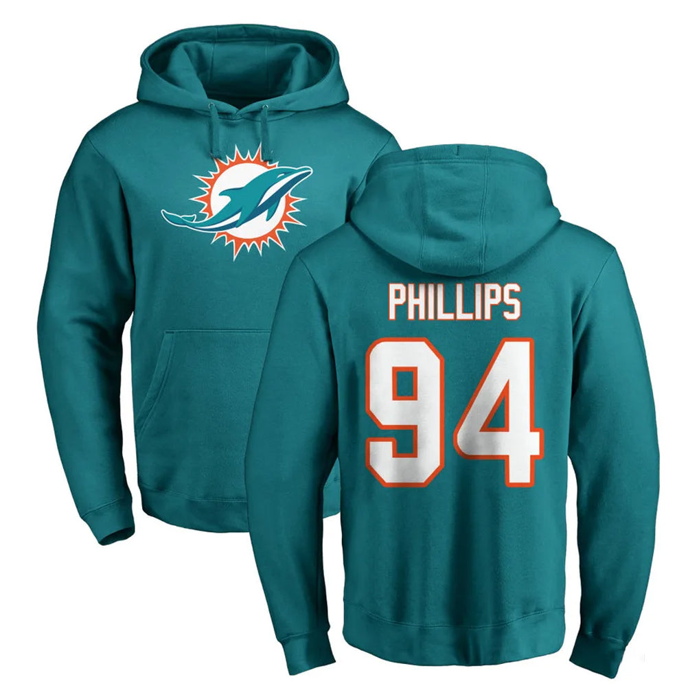 M.Dolphins #94 Jordan Phillips Player Aqua LOGO Pullover Hoodies Limited Qdoa Stitched Jerseys