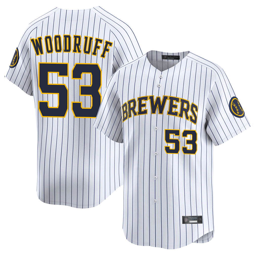 M.Brewers #53 Brandon Woodruff Player White Stripes Home Limited Qdoa Stitched Jerseys