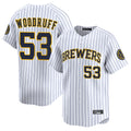 M.Brewers #53 Brandon Woodruff Player White Stripes Home Limited Qdoa Stitched Jerseys