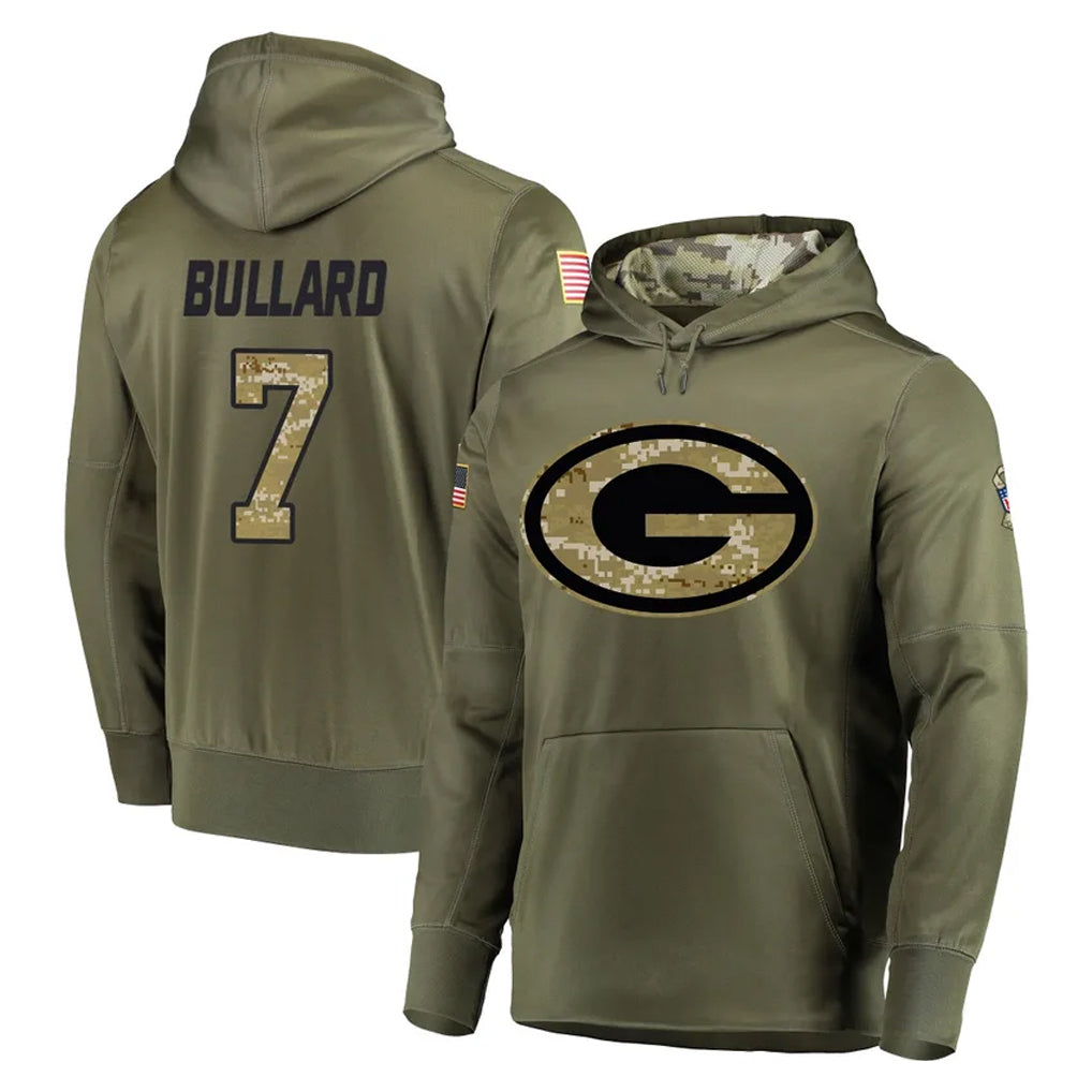GB.Packers #7 Javon Bullard Player Olive Salute to Service Pullover Hoodies Home Game Qdoa Stitched Jerseys