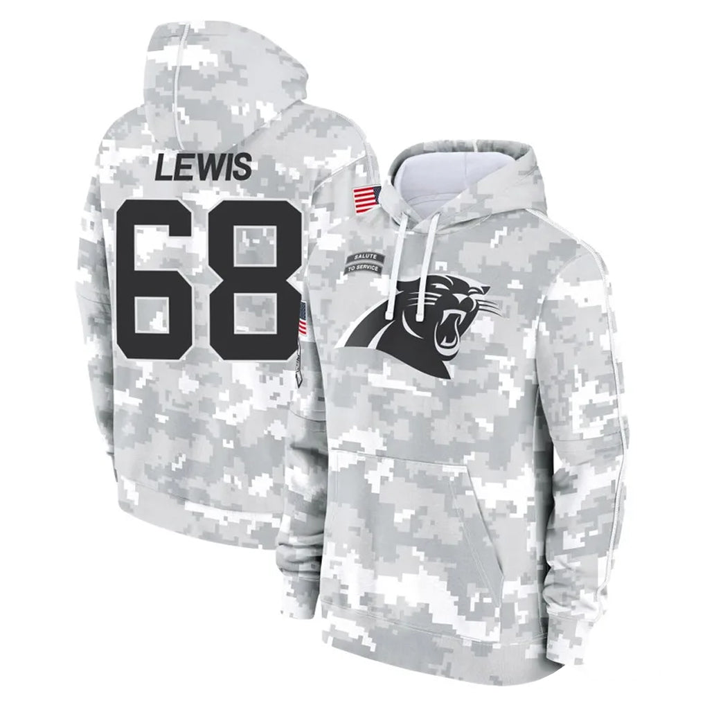 C.Panthers #68 Damien Lewis Player Arctic Camo Salute to Service Pullover Hoodies Limited Game Qdoa Stitched Jerseys