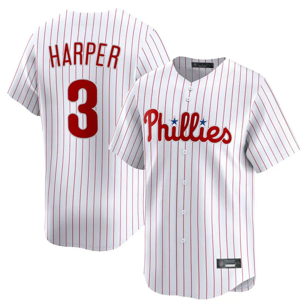 P.Phillies #3 Bryce Harper Player White Home Limited Qdoa Stitched Jerseys