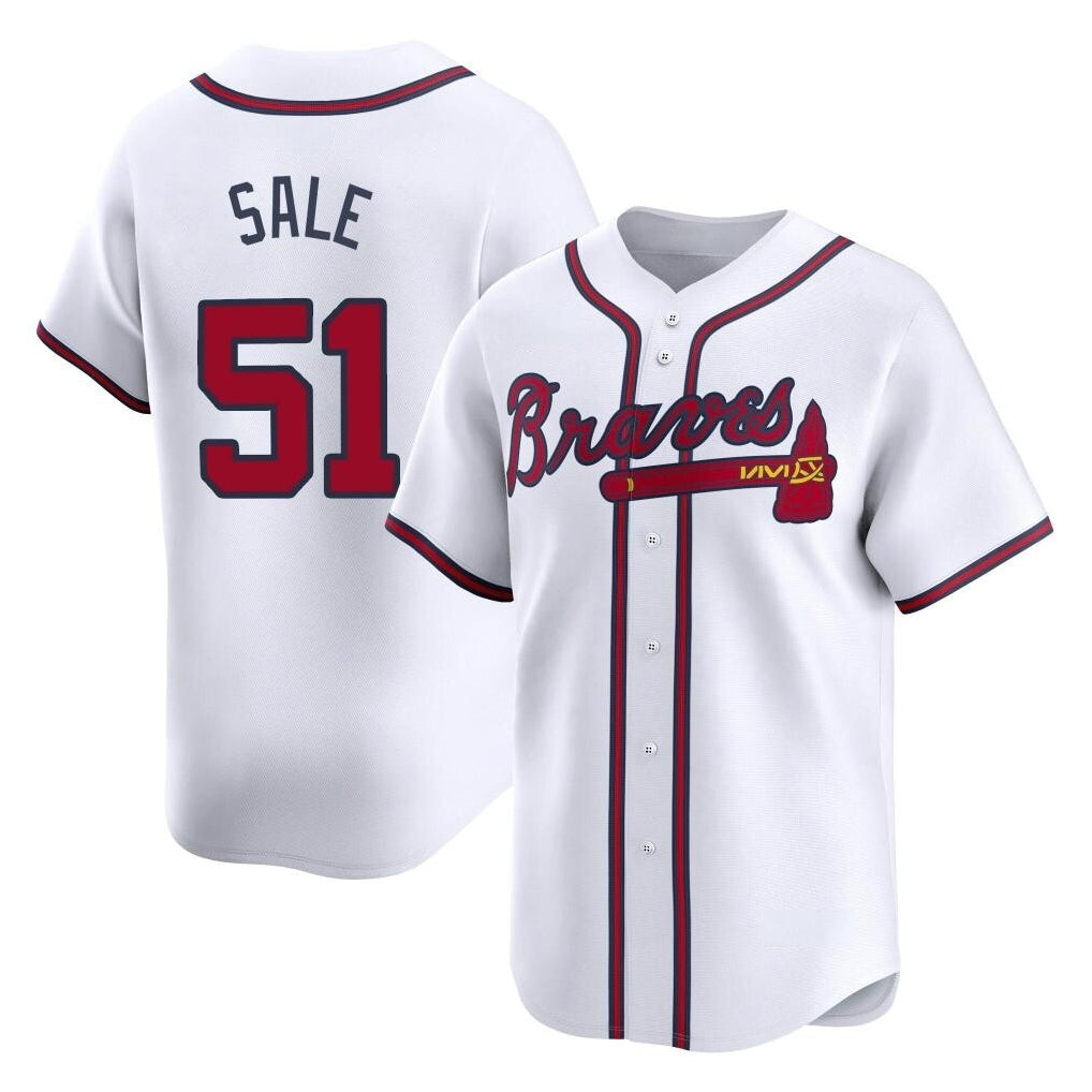 A.Braves #51 Chris Sale Player White Limited Home Game Qdoa Stitched Jerseys