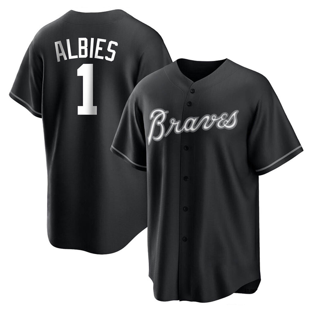 A.Braves #1 Ozzie Albies Player Black Home Game Qdoa Stitched Jerseys
