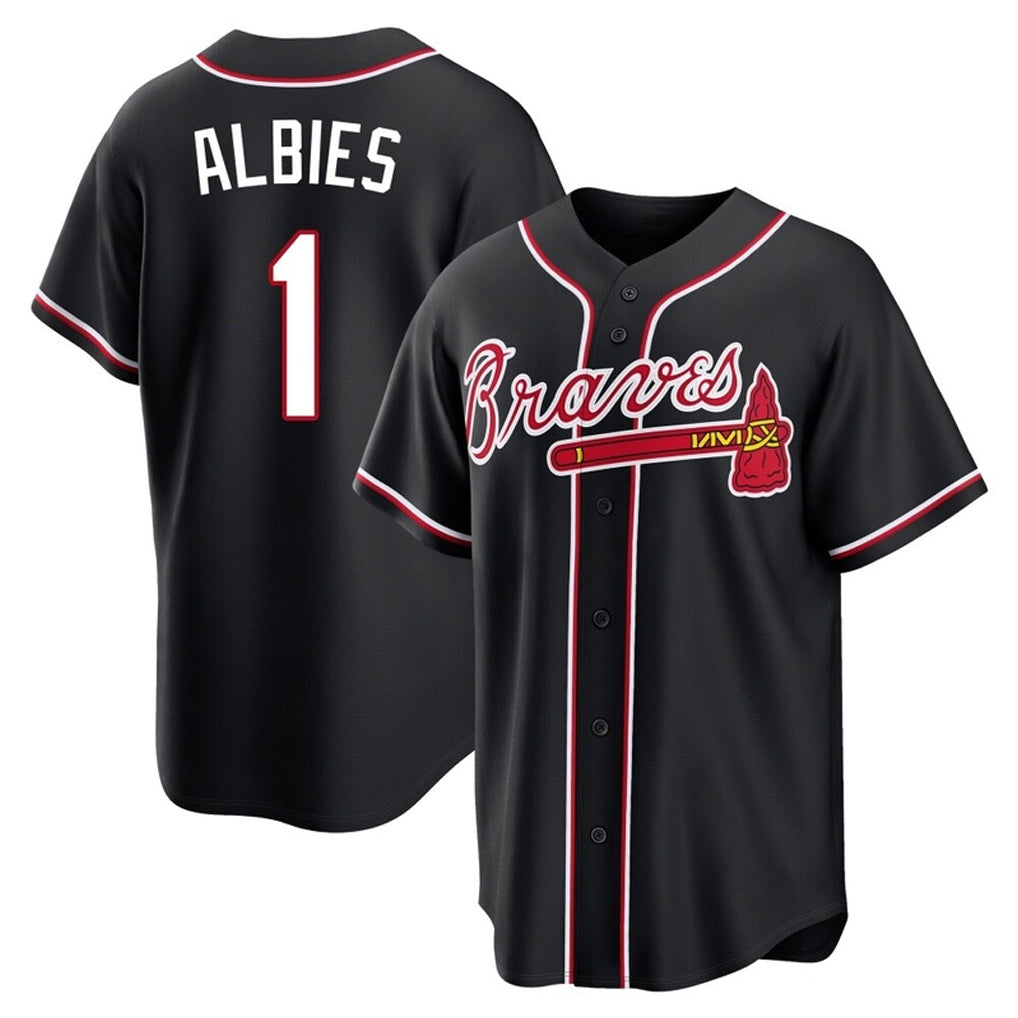 A.Braves #1 Ozzie Albies Player Black Fashion Out Game Qdoa Stitched Jerseys