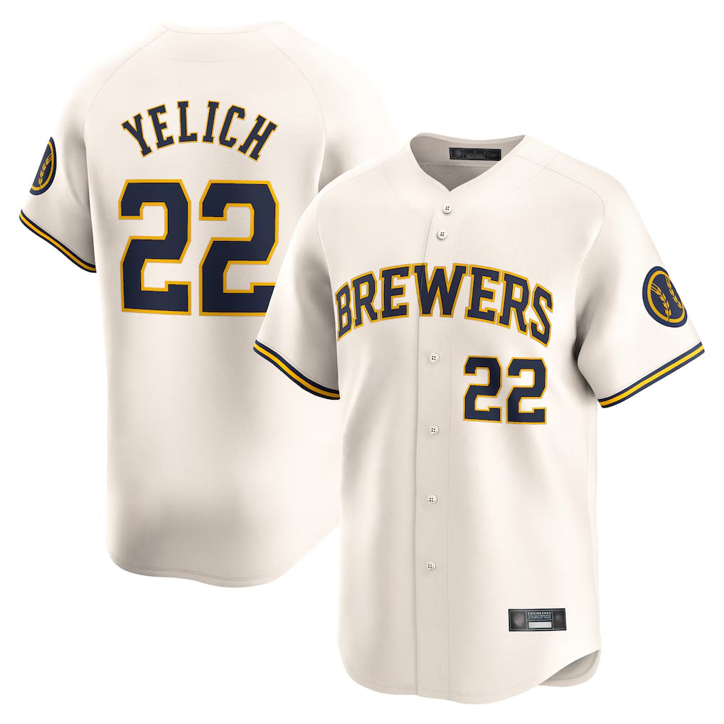 M.Brewers #22 Christian Yelich Player Cream Home Limited Qdoa Stitched Jerseys
