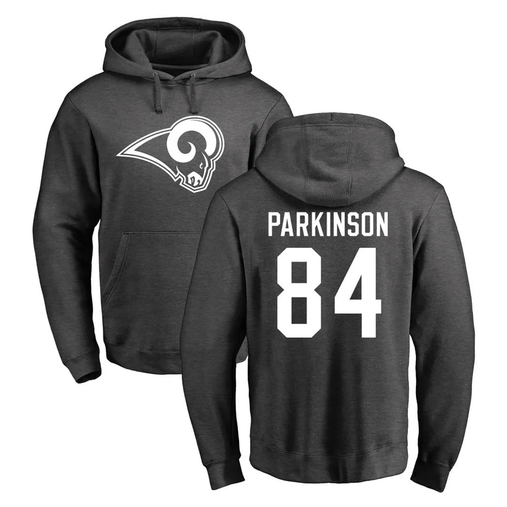LA.Rams #84 Colby Parkinson Player Gray Pullover Hoodie Limited Game Qdoa Stitched Jerseys