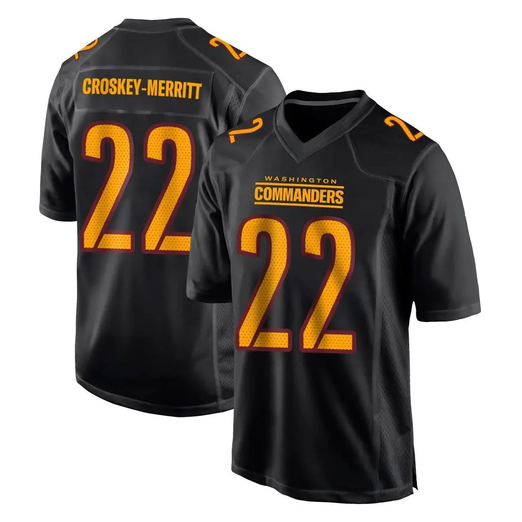 W.Commanders #22 Jacory Croskey-Merritt Player Black Carbon Fashion Home Game Qdoa Stitched Jerseys