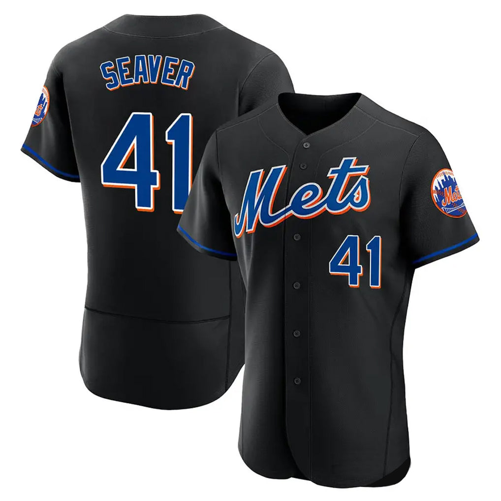 NY.Mets #41 Tom Seaver Player Black Replica Home Limited Elite Qdoa Stitched Jerseys