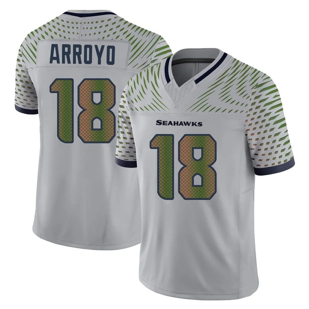 S.Seahawks #18 Elijah Arroyo Player Grey Limited 2025 Rivalries Collection Home Game Qdoa Stitched Jerseys