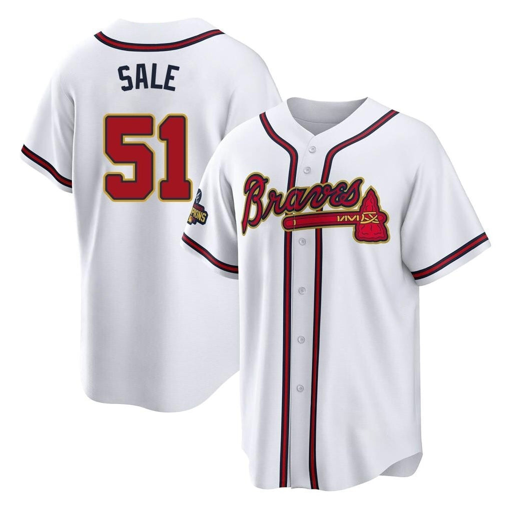 A.Braves #51 Chris Sale Player White Gold Home Game Qdoa Stitched Jerseys