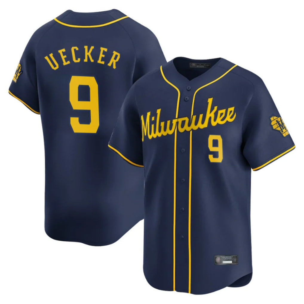 M.Brewers #9 Bob Uecker Player Navy Home Limited Qdoa Stitched Jerseys