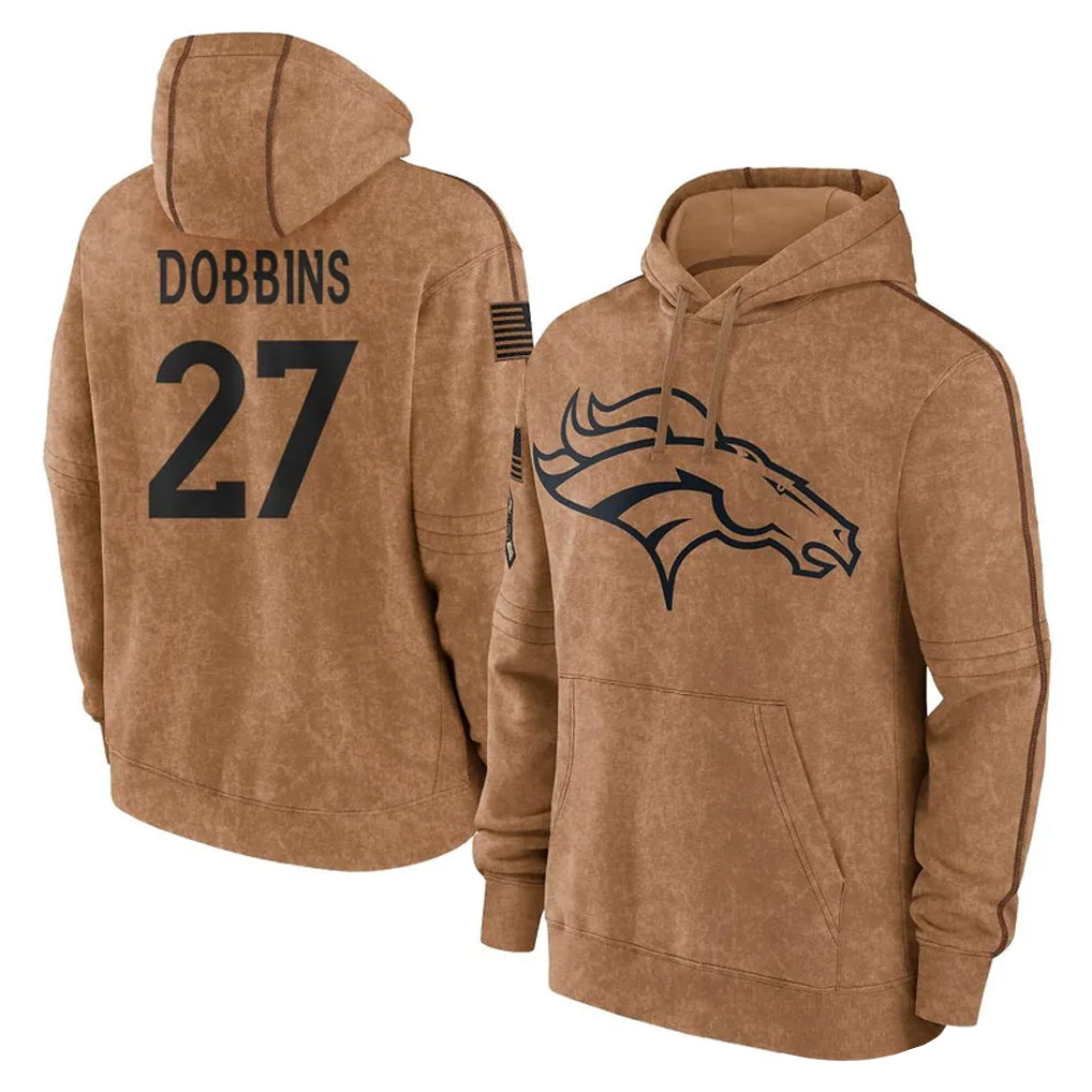 D.Broncos #27 J.K. Dobbins Player Brown Salute to Service Hoodies Limited Game Qdoa Stitched Jerseys