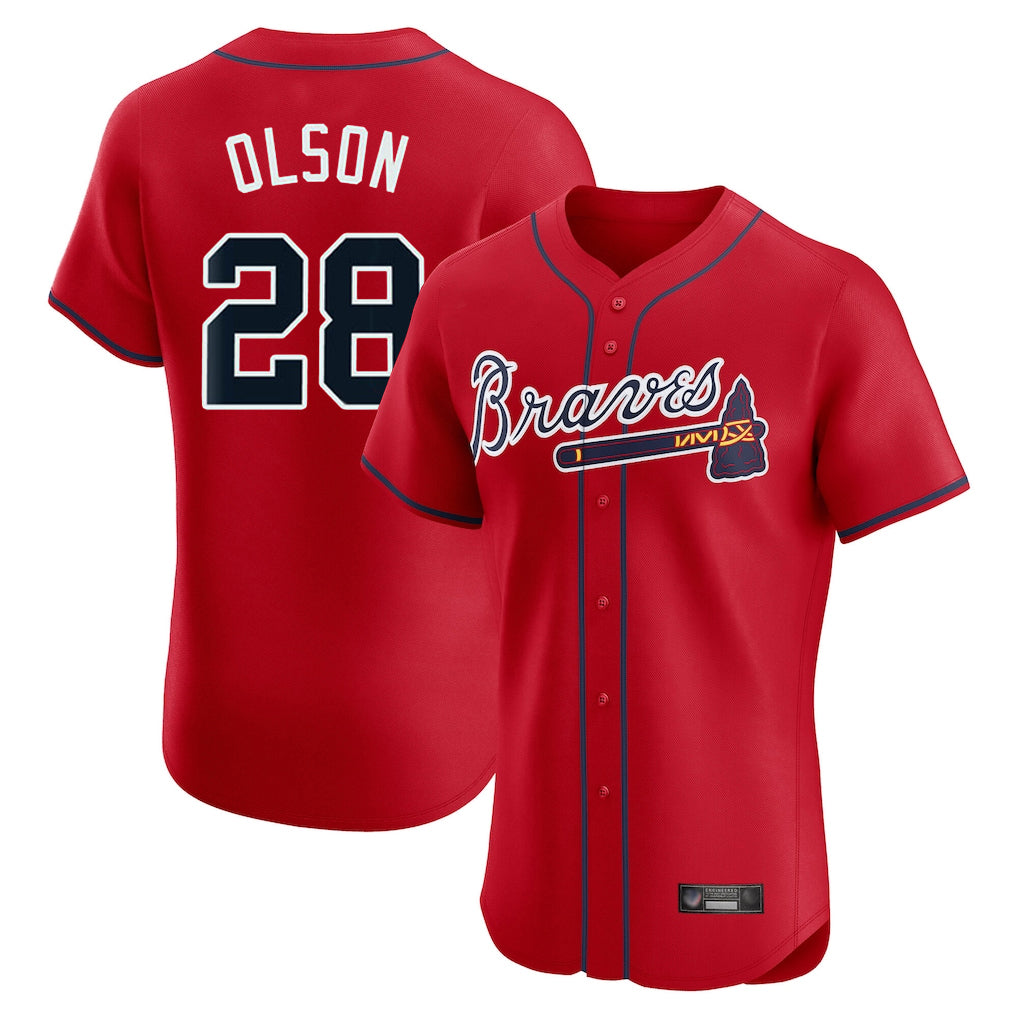 A.Braves #28 Matt Olson Player Red Limited Elite Home Game Qdoa Stitched Jerseys