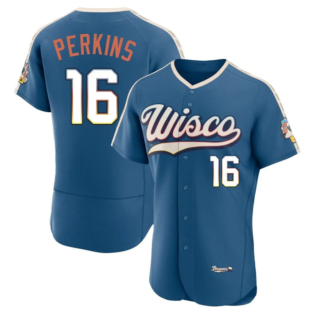 M.Brewers #16 Blake Perkins Player Blue 2026 City Connect Home Limited Elite Qdoa Stitched Jerseys