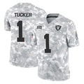 LV.Raiders #1 Tre Tucker Player Arctic Camo Salute To Service Limited Game Qdoa Stitched Jerseys