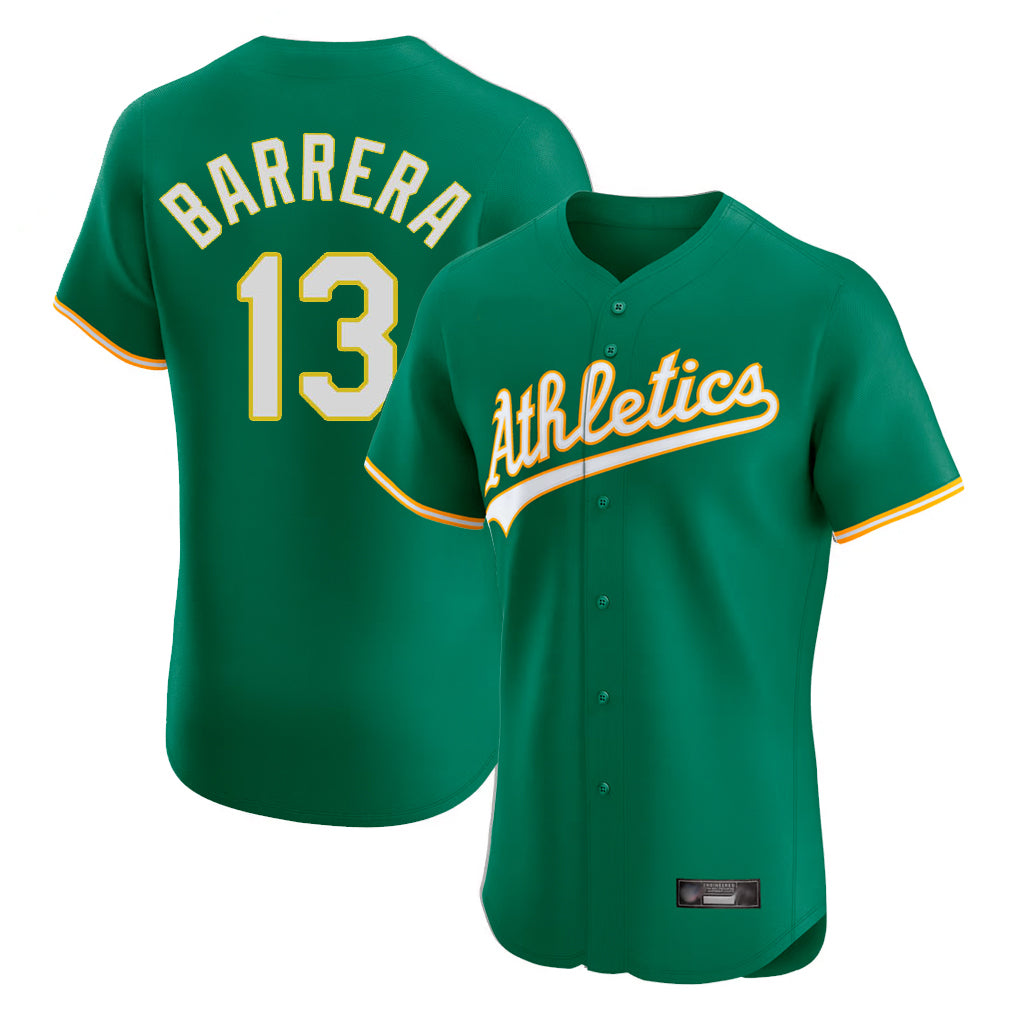 Athletics #13 Luis Barrera Player Kelly Green Limited Elite Home Game Qdoa Stitched Jerseys