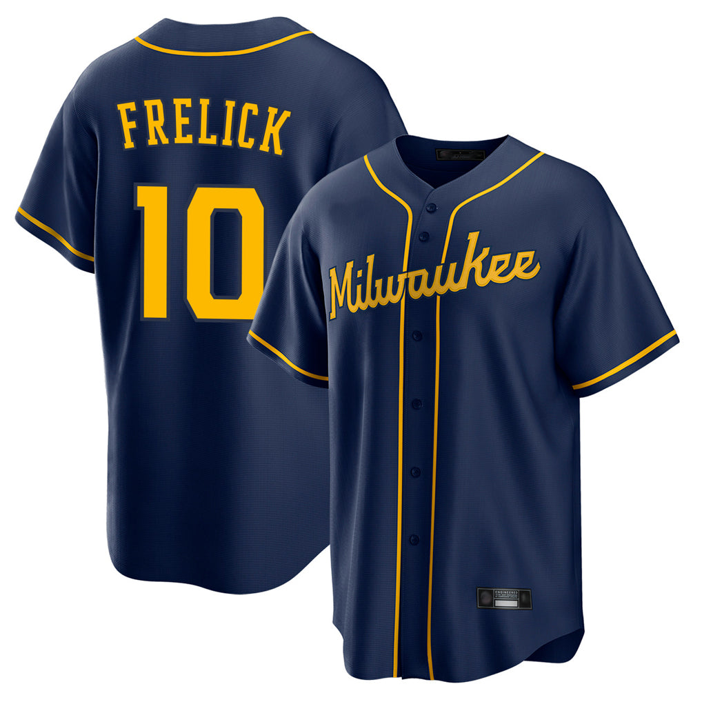 M.Brewers #10 Sal Frelick Player Navy Home Game Qdoa Stitched Jerseys