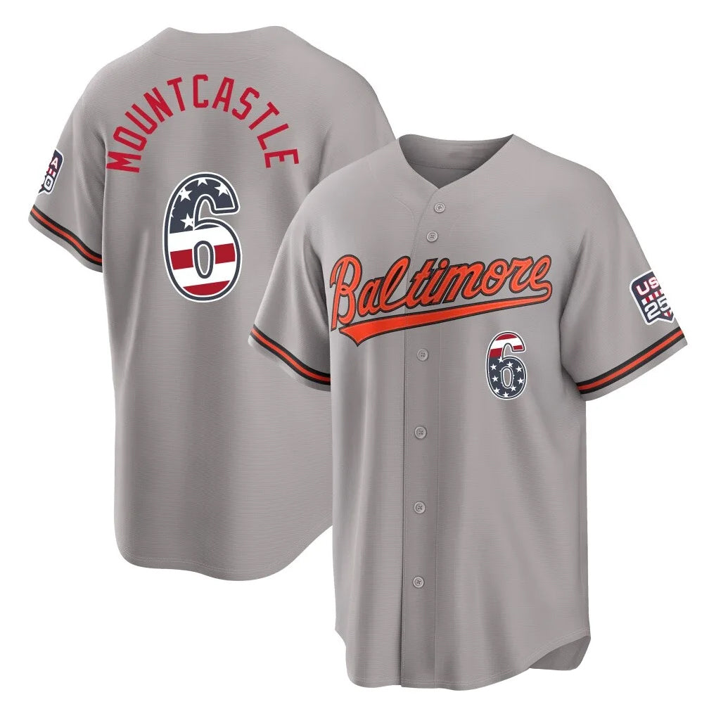 B.Orioles #6 Ryan Mountcastle Player Gray USA 250 Fourth of July Home Game Qdoa Stitched Jerseys