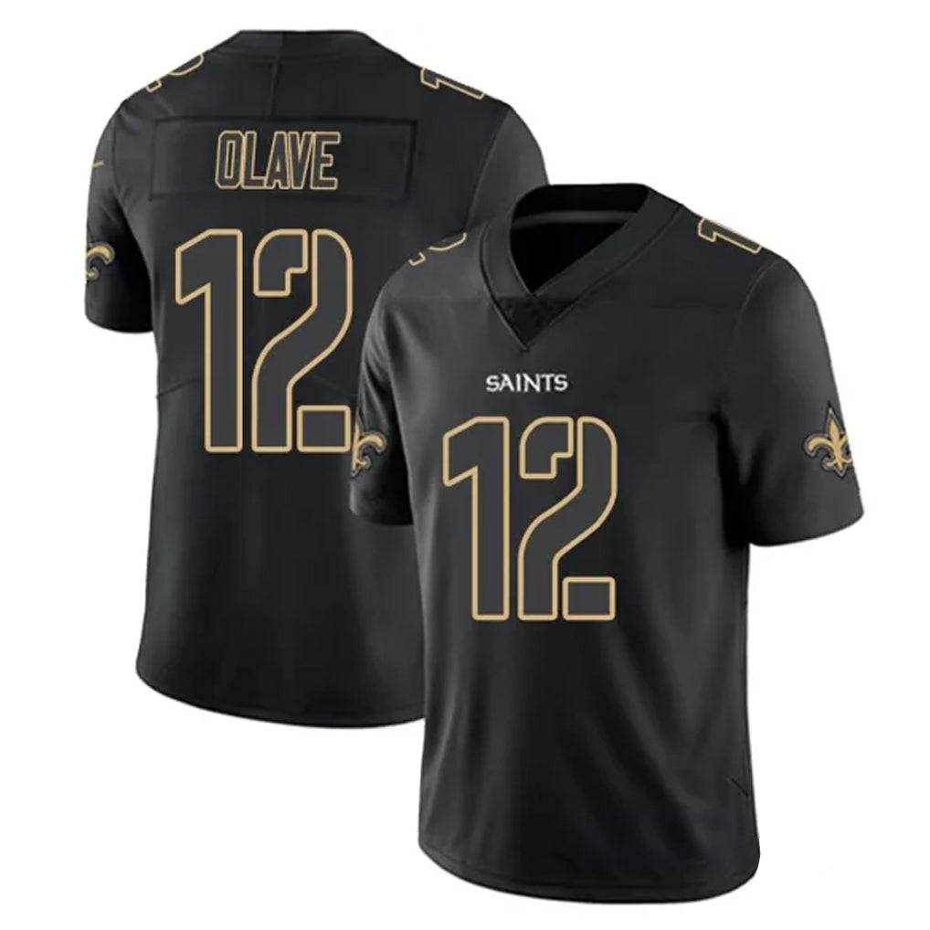 NO.Saints #12 Chris Olave Player Black Impact Limited Home Game Qdoa Stitched Jerseys