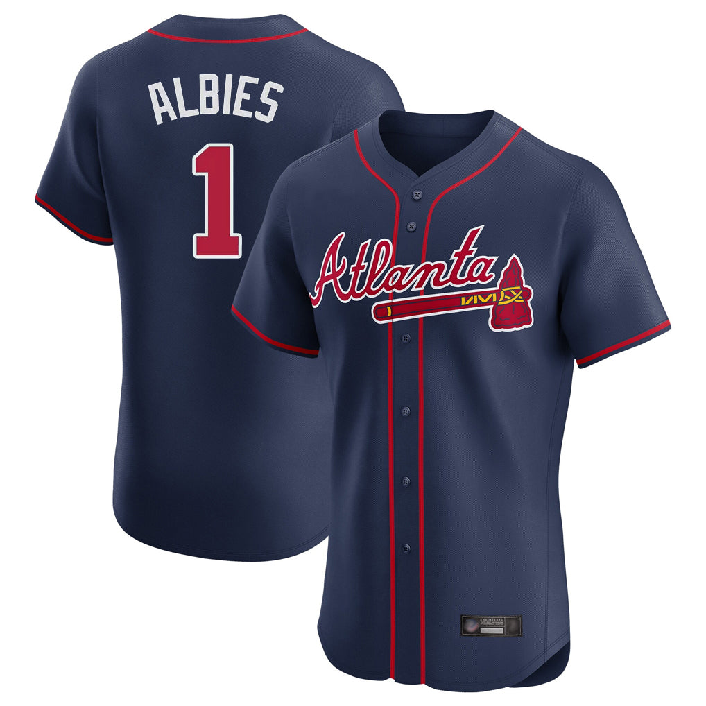 A.Braves #1 Ozzie Albies Player Navy Limited Elite Home Game Qdoa Stitched Jerseys