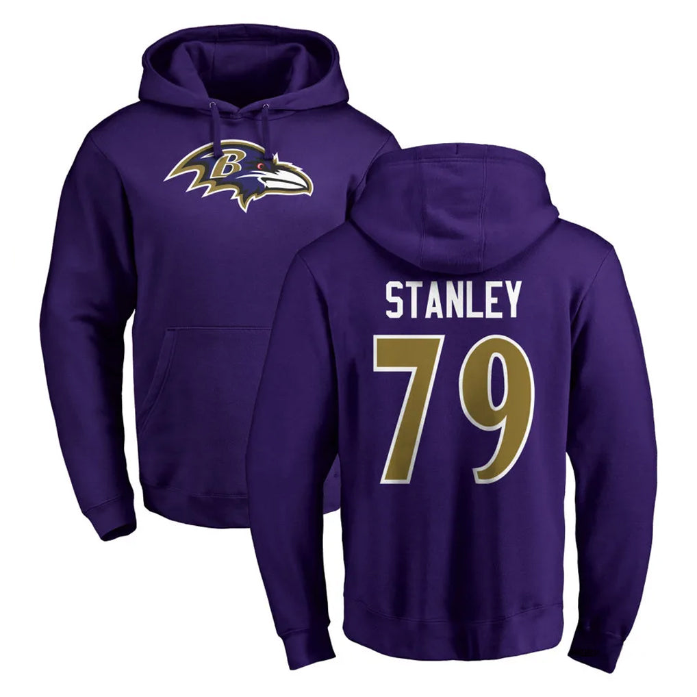 B.Ravens #79 Ronnie Stanley Player Purple Salute to Service Pullover Hoodie Qdoa Stitched Jerseys