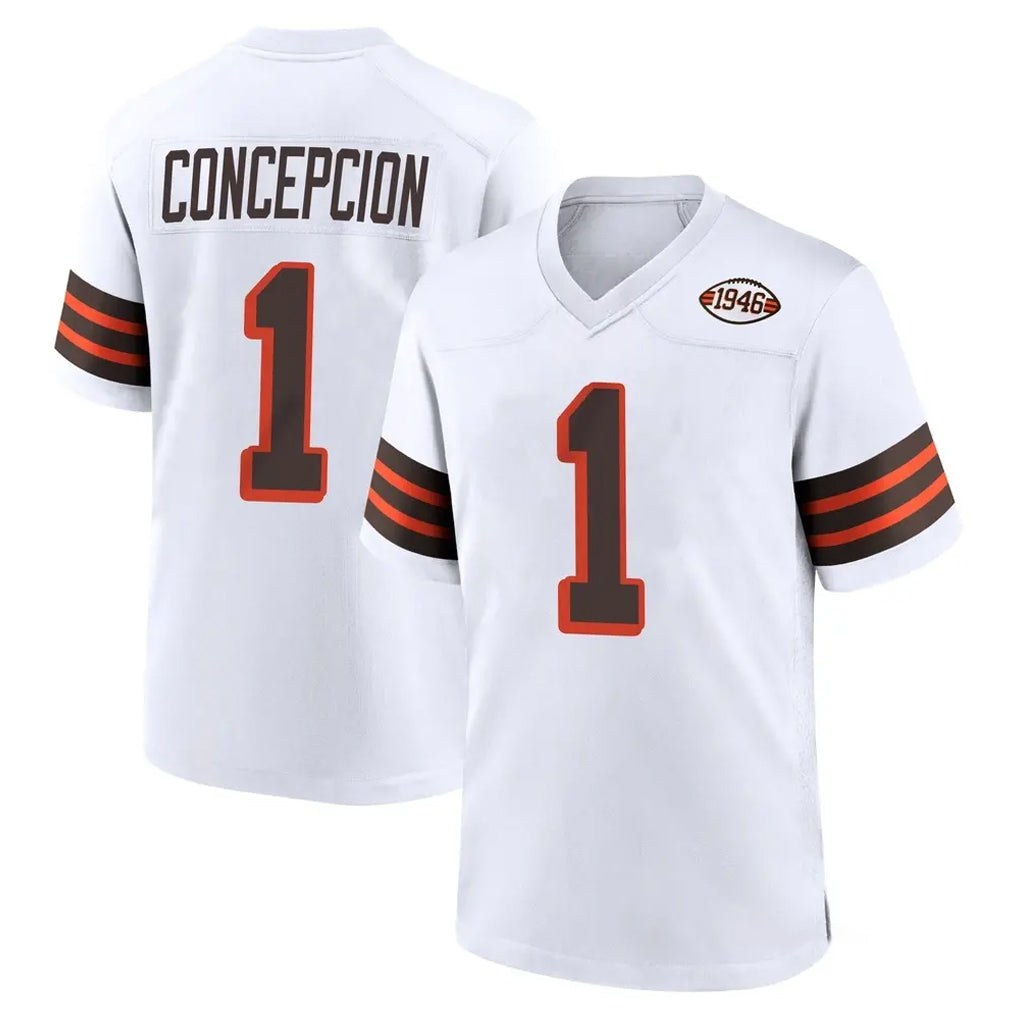 C.Browns #1 KC Concepcion Player White Alternate Home Game Qdoa Stitched Jerseys