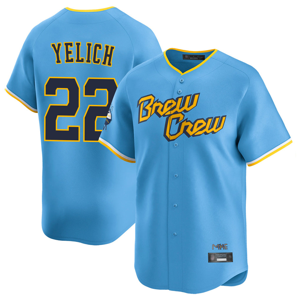M.Brewers #22 Christian Yelich Player Light Blue City Connect Home Limited Qdoa Stitched Jerseys