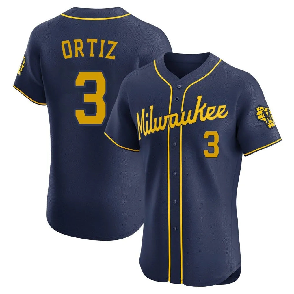M.Brewers #3 Joey Ortiz Player Navy Home Limited Elite Qdoa Stitched Jerseys