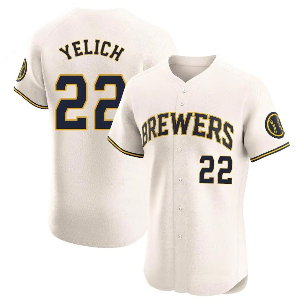 M.Brewers #22 Christian Yelich Player Cream Home Limited Elite Qdoa Stitched Jerseys