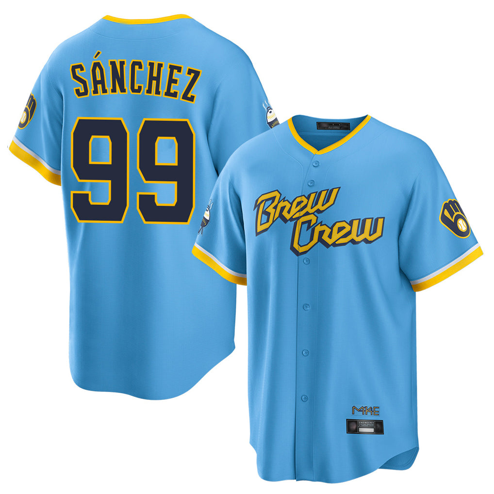 M.Brewers #99 Gary Sanchez Player Light Blue City Connect Home Game Qdoa Stitched Jerseys