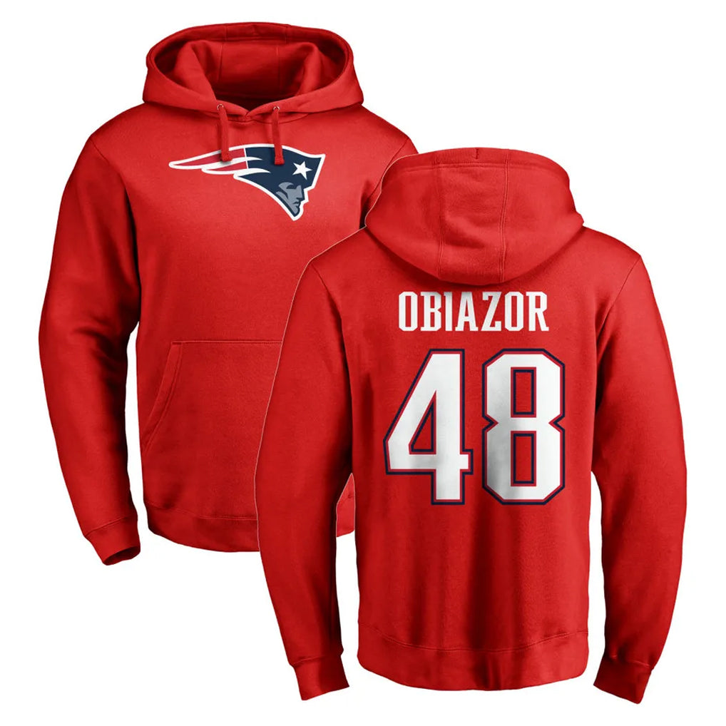 NE.Patriots #48 Namdi Obiazor Player Red LOGO Pullover Hoodies Home Game Qdoa Stitched Jerseys