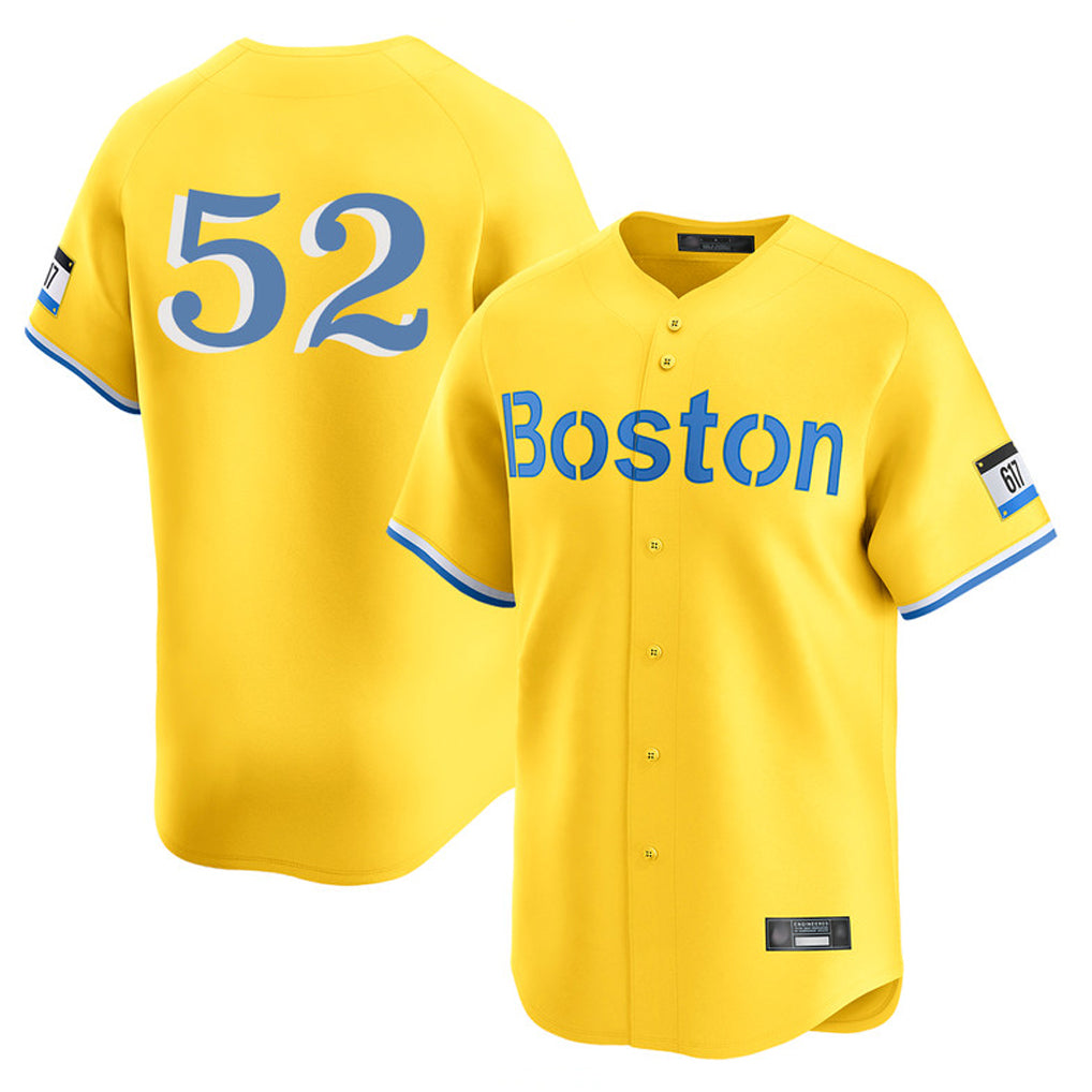B.Red Sox #52 Wilyer Abreu Player Yellow Limited Home Game Qdoa Stitched Jerseys