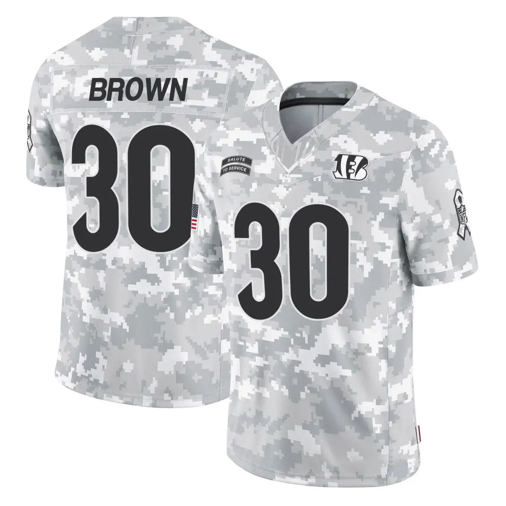 C.Bengals #30 Chase Brown Player Arctic Camo Salute to Service Limited Qdoa Stitched Jerseys