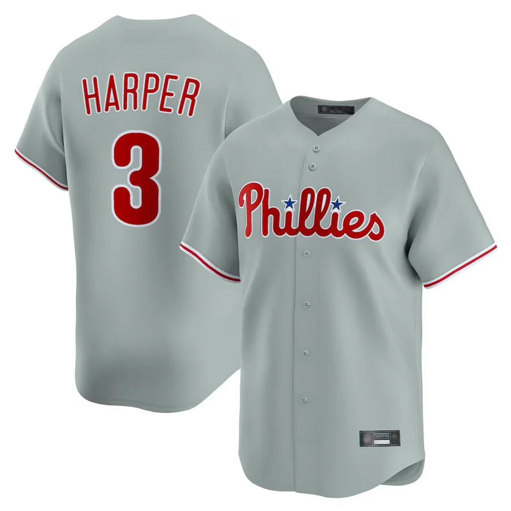 P.Phillies #3 Bryce Harper Player Gray Home Limited Qdoa Stitched Jerseys