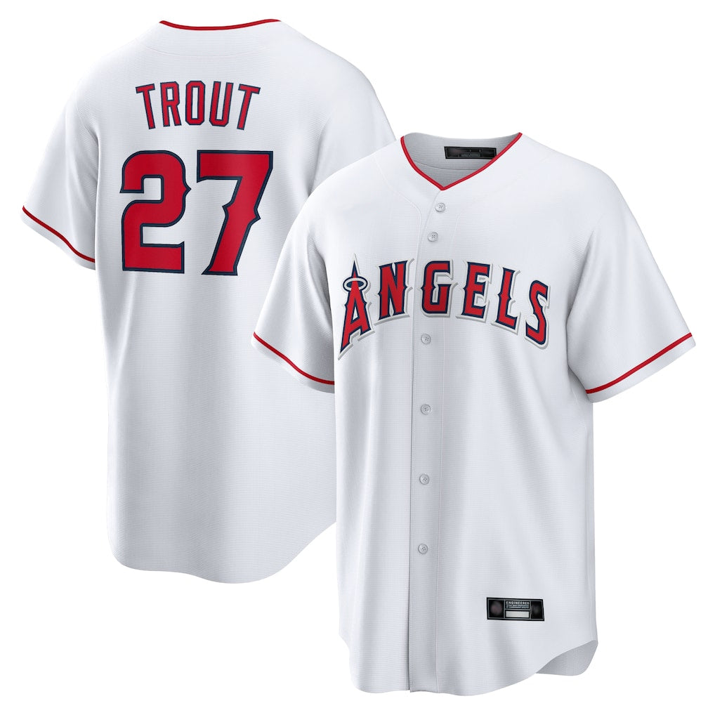 LA.Angels #27 Mike Trout Player White Home Game Qdoa Stitched Jerseys