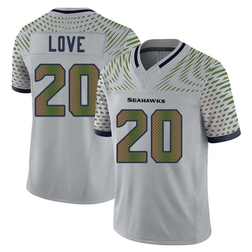 S.Seahawks #20 Julian Love Player Grey Limited 2025 Rivalries Collection Home Game Qdoa Stitched Jerseys